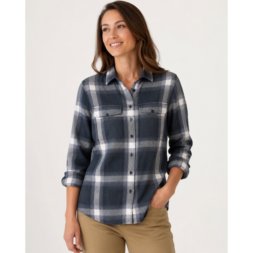 REI Co-op Womens Blue Plaid Flannel Button Down Shirt Cotton‎ Medium 140846